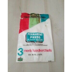 New vintage men's Permanent press 3 Handkerchiefs white on white New old stock